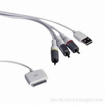 A/V Cables for iPod, with USB Port and RCA Video/Audio Input Jacks